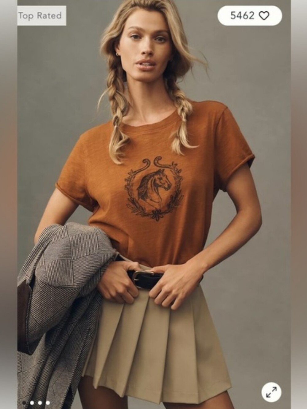 🪷NWT Anthropologie Maeve Caitlin Embroidered Boxy Tee Horse Embroidery, XXS🌙
